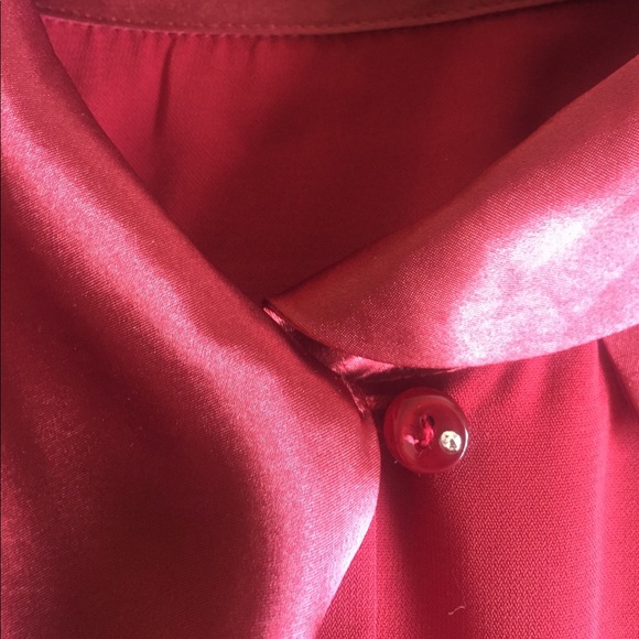 Burgundy long sleeve classic silk bow blouse size M - Picture 11 of 11